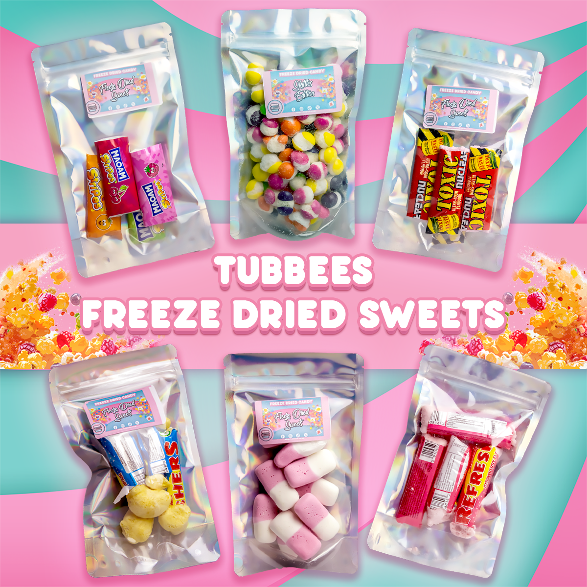 Tubbees Freeze Dried Sweets, Freeze Dried Skittles, Starburst, Squashies and MORE! UK Made, Candy, Snacks