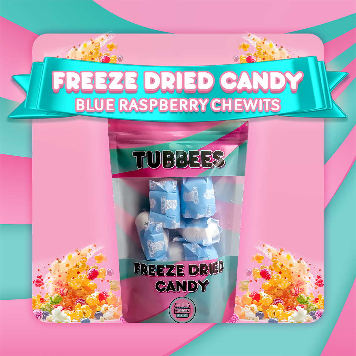 Tubbees Chewits Blue Raspberry Freeze Dried Candy, UK Made, Candy & Sweets! Single Bag