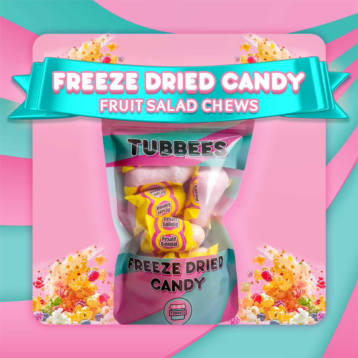 Tubbees Fruit Salad Freeze Dried Candy, UK Made, Candy & Sweets! Single Bag