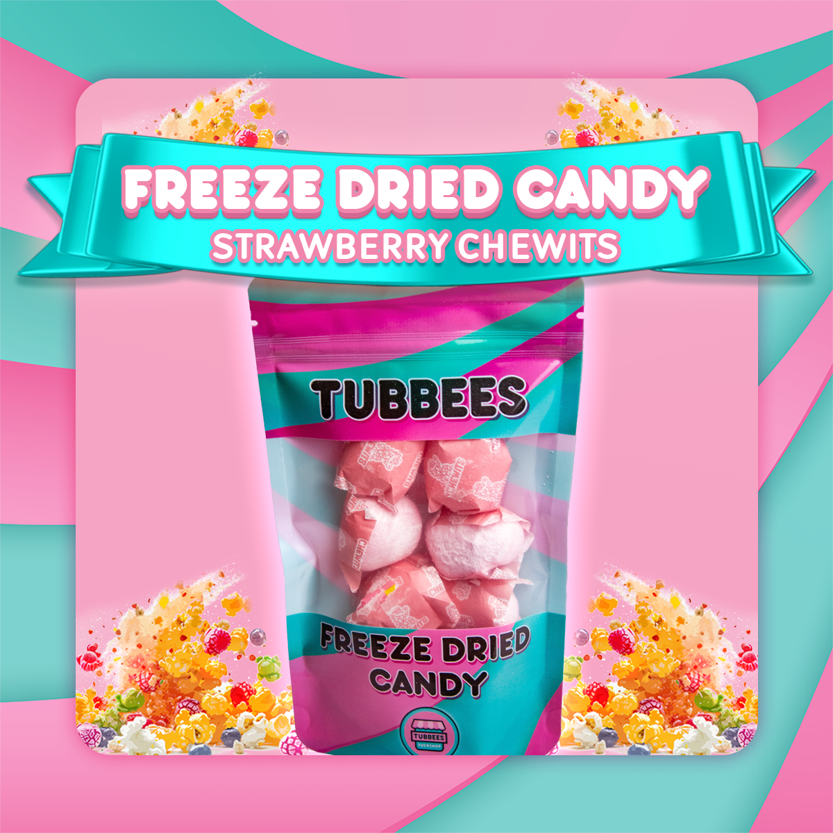 Tubbees Chewits Strawberry Freeze Dried Candy, UK Made, Candy & Sweets! Single Bag