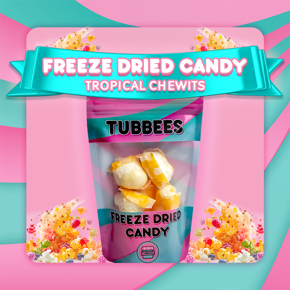Tubbees Chewits Tropical Freeze Dried Candy, UK Made, Candy & Sweets! Single Bag