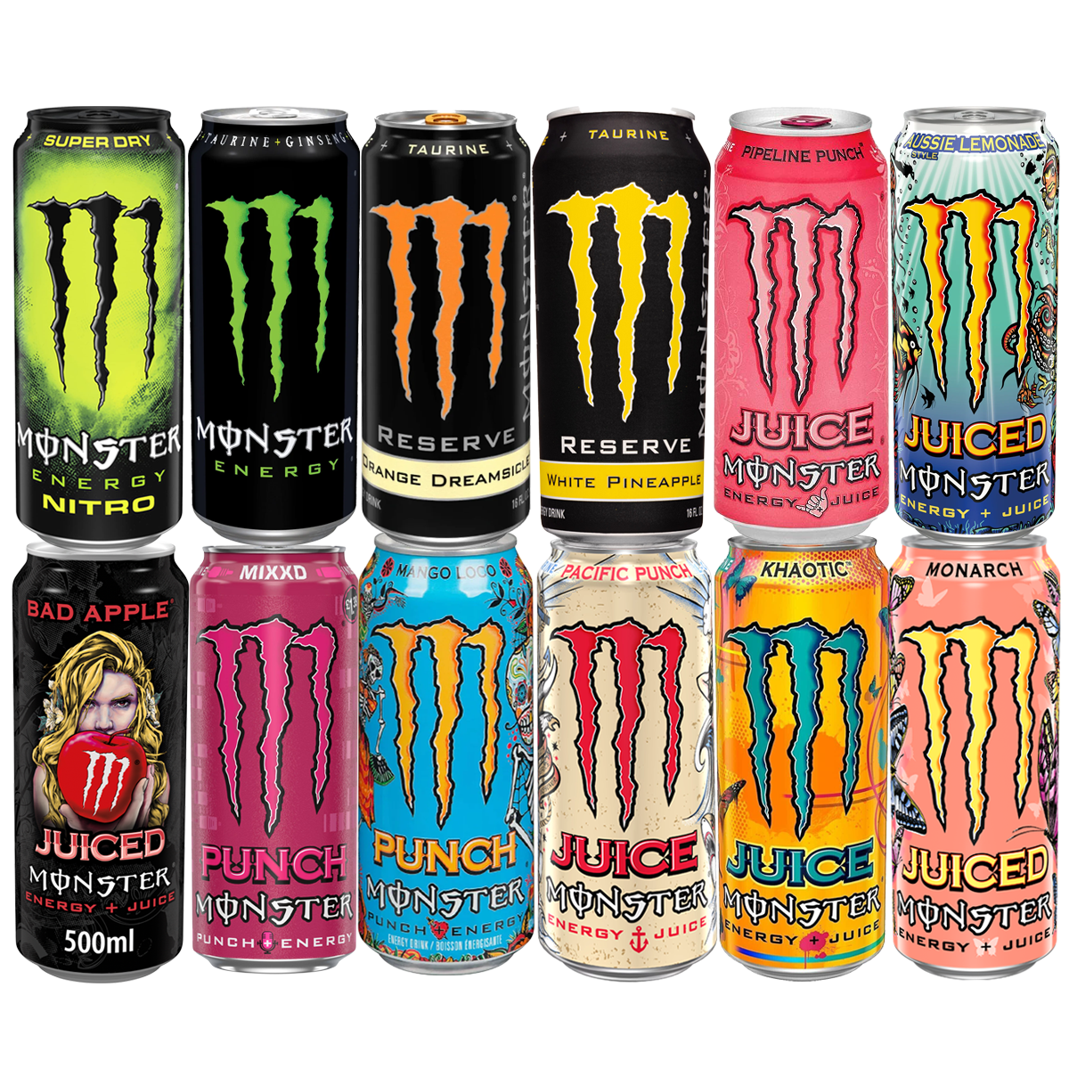 Monster Selection 12 Pack, Zero Or Sugar Energy Drink, 500ml X 12 Cans