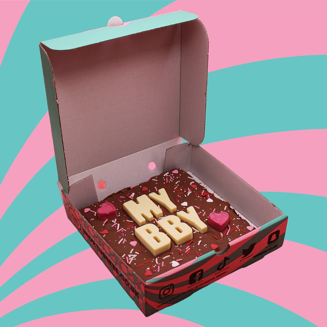Tubbees Bakery I Love You Gift Slab Brownie Box, Perfect Gift for Valentines/Birthday/Festive Brownie Pieces, Serves 9, Biscoff, Nutella, Pistachio, Bueno Variations
