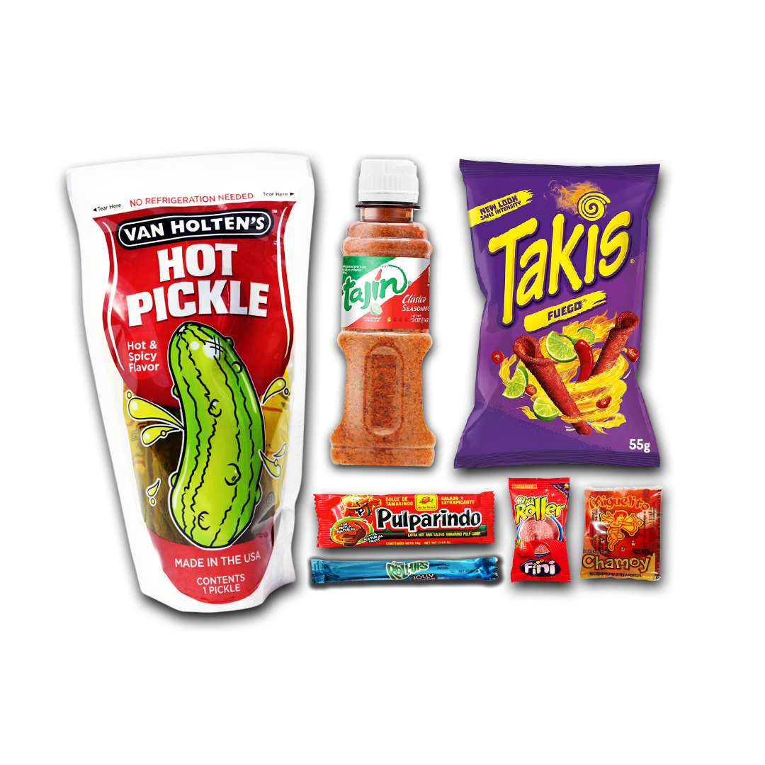 Taki Chamoy Pickle Kit, , Fruit Roll Ups, Fizzy Roll Ups, Pulparindo and Van Holtens Pickle