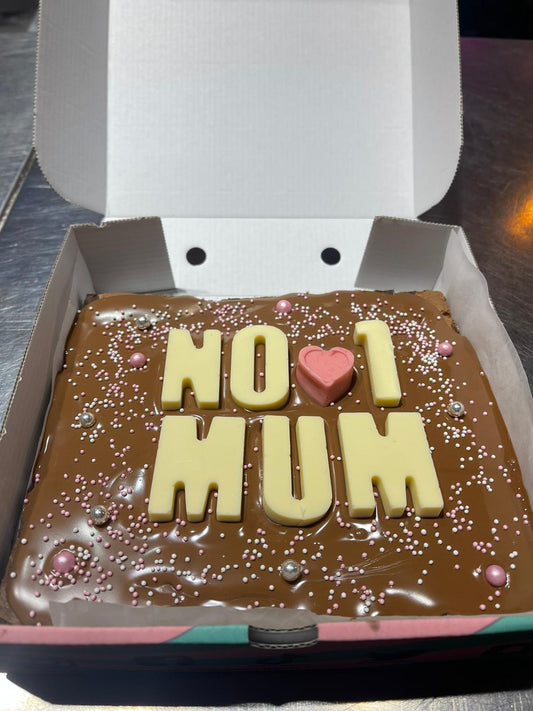 Number 1 Mum, Mothers Day, 9 piece, Brownie Slab, Mothers Day Gift, Serves 9, "NO.1 MUM"
