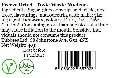 Tubbees Toxic Waste Nuclear Freeze Dried Candy, UK Made, Candy & Sweets! Single Bag