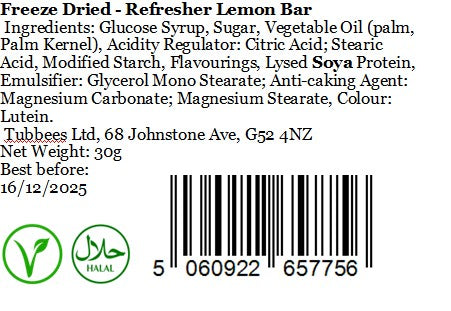 Tubbees Refresher Lemon Bar Freeze Dried Candy, UK Made, Candy & Sweets! Single Bag