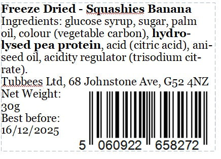 Tubbees Squashies Banana Freeze Dried Candy, UK Made, Candy & Sweets! Single Bag