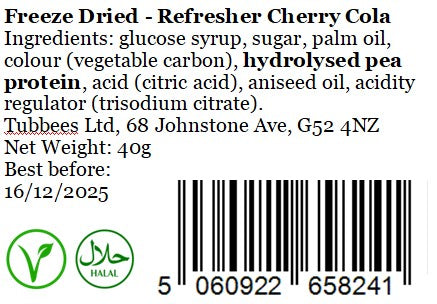 Tubbees Refresher Cherry Cola Freeze Dried Candy, UK Made, Candy & Sweets! Single Bag