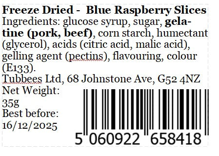 Tubbees Blue Raspberry Slices Freeze Dried Candy, UK Made, Candy & Sweets! Single Bag