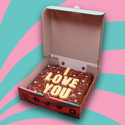 Tubbees Bakery I Love You Gift Slab Brownie Box, Perfect Gift for Valentines/Birthday/Festive Brownie Pieces, Serves 9, Biscoff, Nutella, Pistachio, Bueno Variations