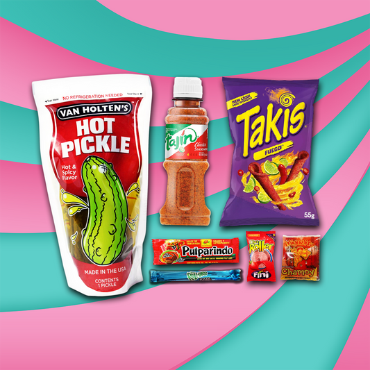 Taki Chamoy Pickle Kit, , Fruit Roll Ups, Fizzy Roll Ups, Pulparindo and Van Holtens Pickle